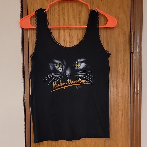 Harley-Davidson Tops - Vintage 1991 Harley-Davidson Black Tank with Cat Eyes Design, Womens Size Large